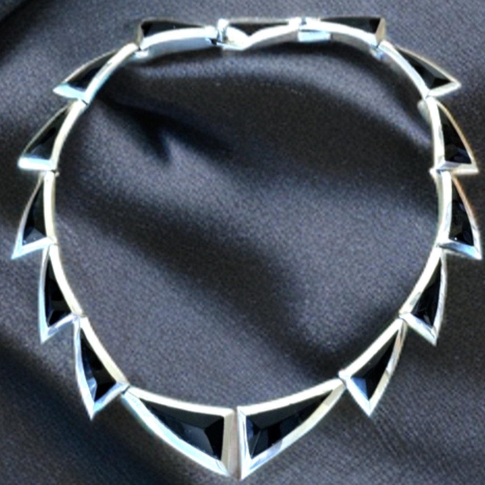 Villasana Taxco Necklace Eagle 3 & Name Stamped. Modernist Geometric Choker